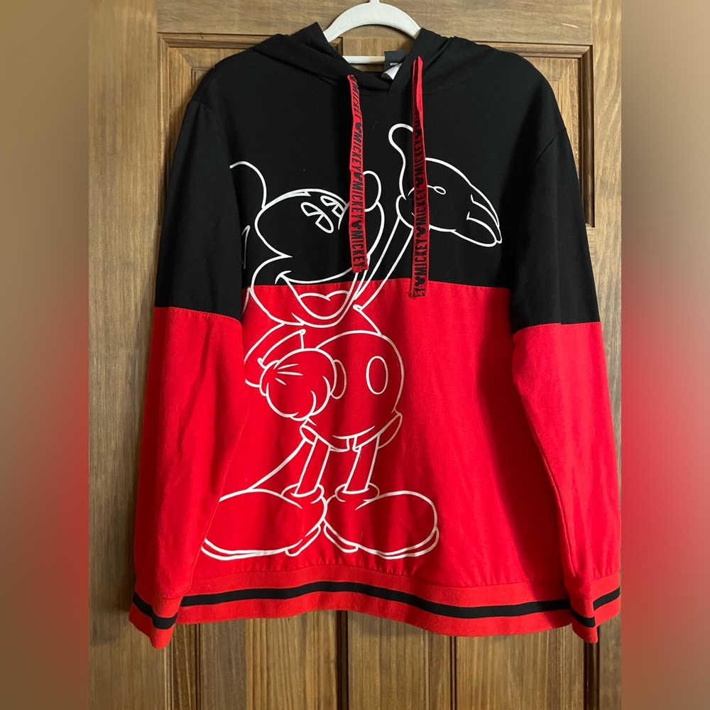 Disney Mickey Mouse Juniors Graphic Hoodie Sweatshirt Pullover Black Red Sz XXL